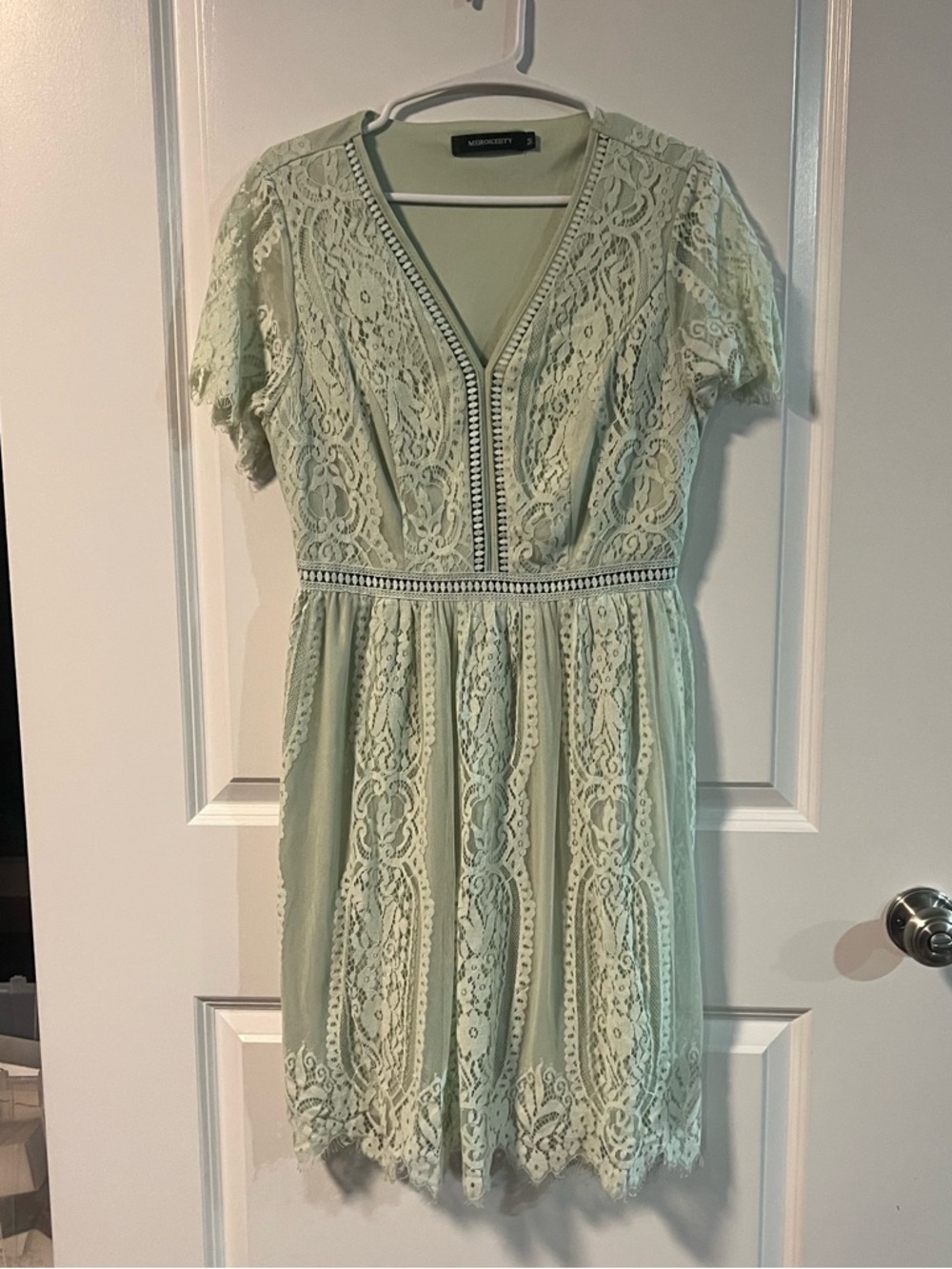 Mint Lace V-Neck Short Sleeve Mini Dress by MOSSIMO